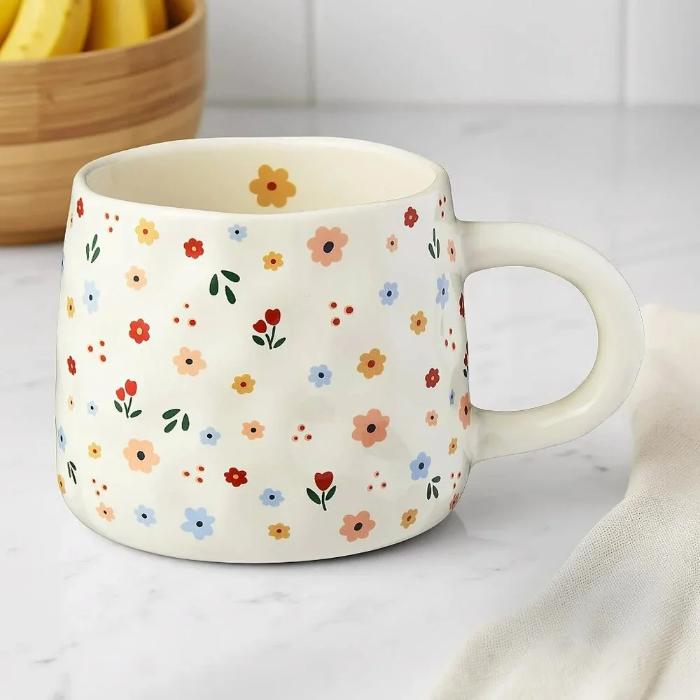 Cute Tiny Flowers Coffee Tea Mug Cup 13 Oz Ceramic, Floral Pattern, Spring - Picture 1 of 4